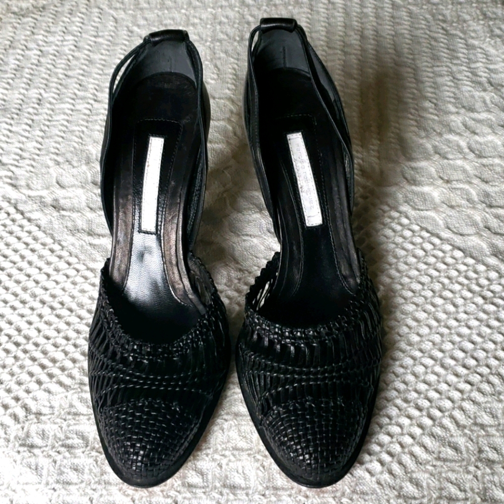 Narciso Rodriguez Black Leather Weave Heels